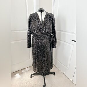 H&M Black Sequin Long Sleeve Dress